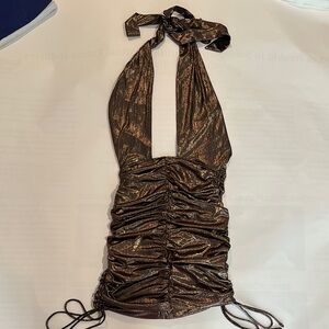 Metallic Halter Ruched Dress